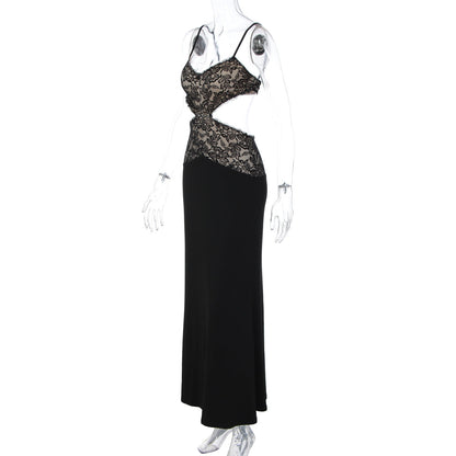 Lace v neck hollow out cami cut out maxi dress  | Festival Outfits Women