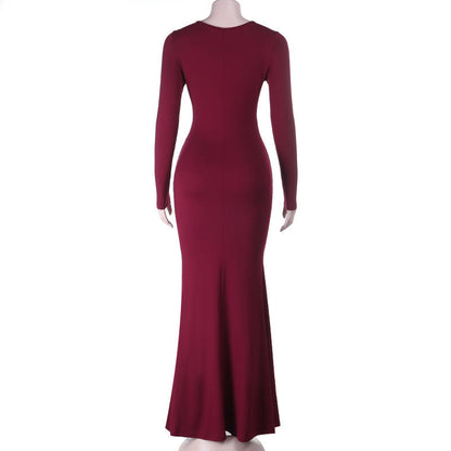 Long sleeve flower applique self tie solid maxi dress  | Festival Outfits Women
