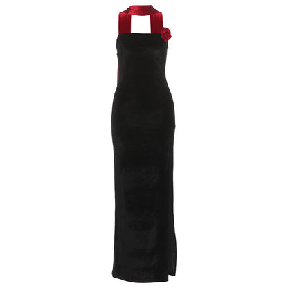 Slit flower applique backless tube maxi dress  | Festival Outfits Women