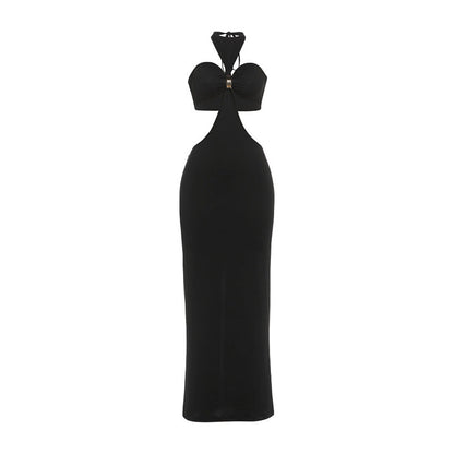 Halter slit solid backless slit maxi dress  | Festival Outfits Women