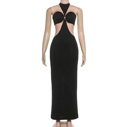 Halter slit solid backless slit maxi dress  | Festival Outfits Women