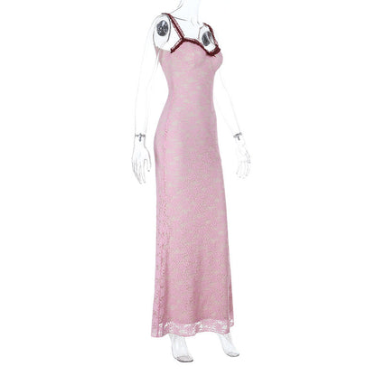Bowknot lace ruffle v neck cami maxi dress  | Festival Outfits Women