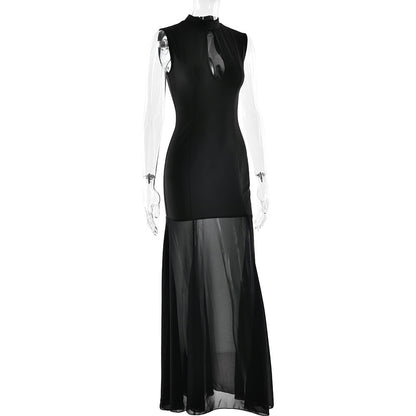 Hollow out crewneck zip-up sleeveless cut out maxi dress  | Festival Outfits Women