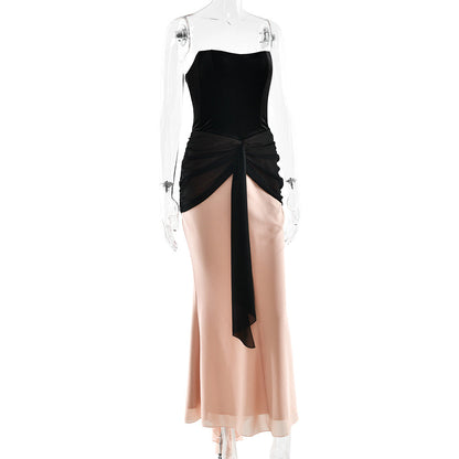 Ruched backless contrast tube maxi dress  | Festival Outfits Women