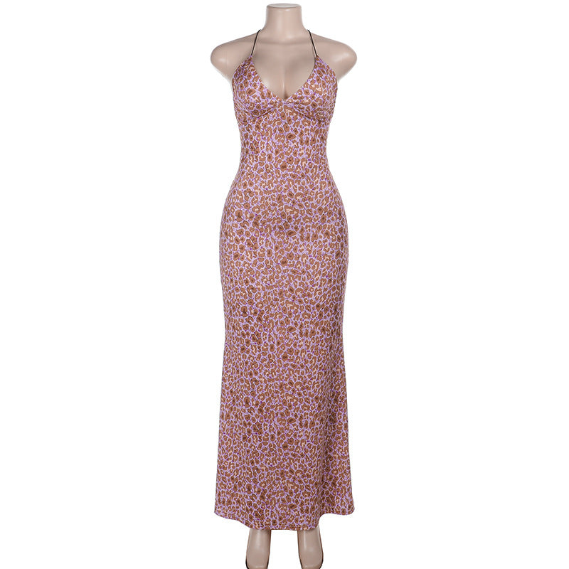 Print v neck cross back backless maxi dress  | Festival Outfits Women