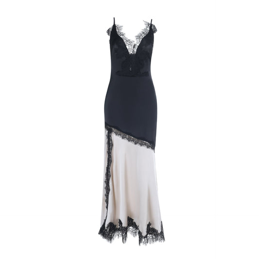 Lace hem v neck slit irregular cami maxi dress  | Festival Outfits Women