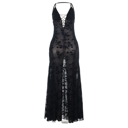 Hollow out see through v neck cami cut out maxi dress  | Festival Outfits Women