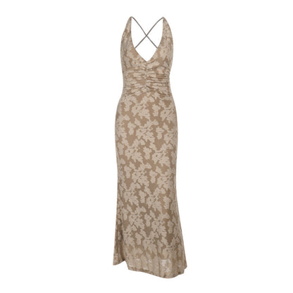 Ruched cross back self tie v neck maxi dress  | Festival Outfits Women