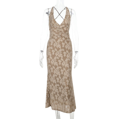 Ruched cross back self tie v neck maxi dress  | Festival Outfits Women