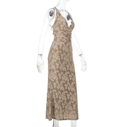 Ruched cross back self tie v neck maxi dress  | Festival Outfits Women