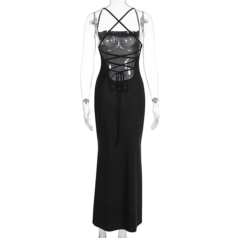 Cross back self tie square neck backless maxi dress  | Festival Outfits Women
