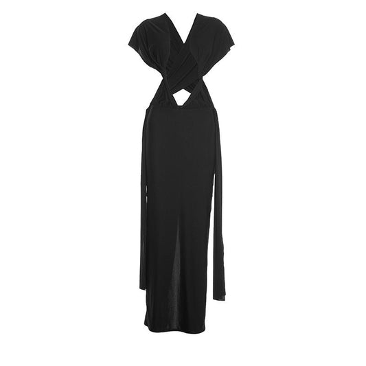 Ruched hollow out slit solid maxi dress  | Festival Outfits Women