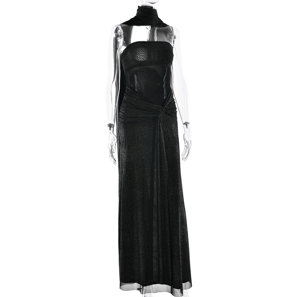 Ruched irregular backless tube maxi dress  | Festival Outfits Women