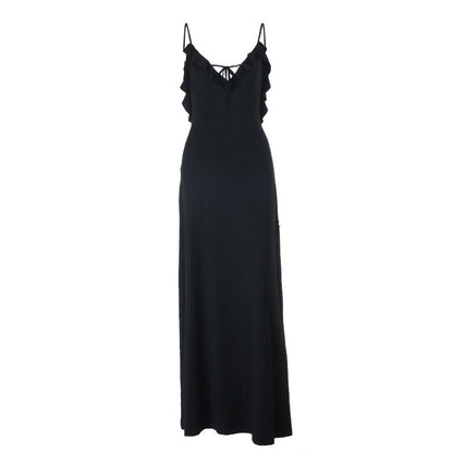 Ruffle v neck self tie backless cami maxi dress  | Festival Outfits Women