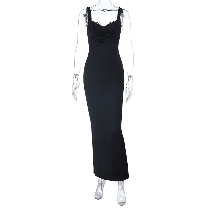 Lace hem slit v neck backless cami maxi dress  | Festival Outfits Women