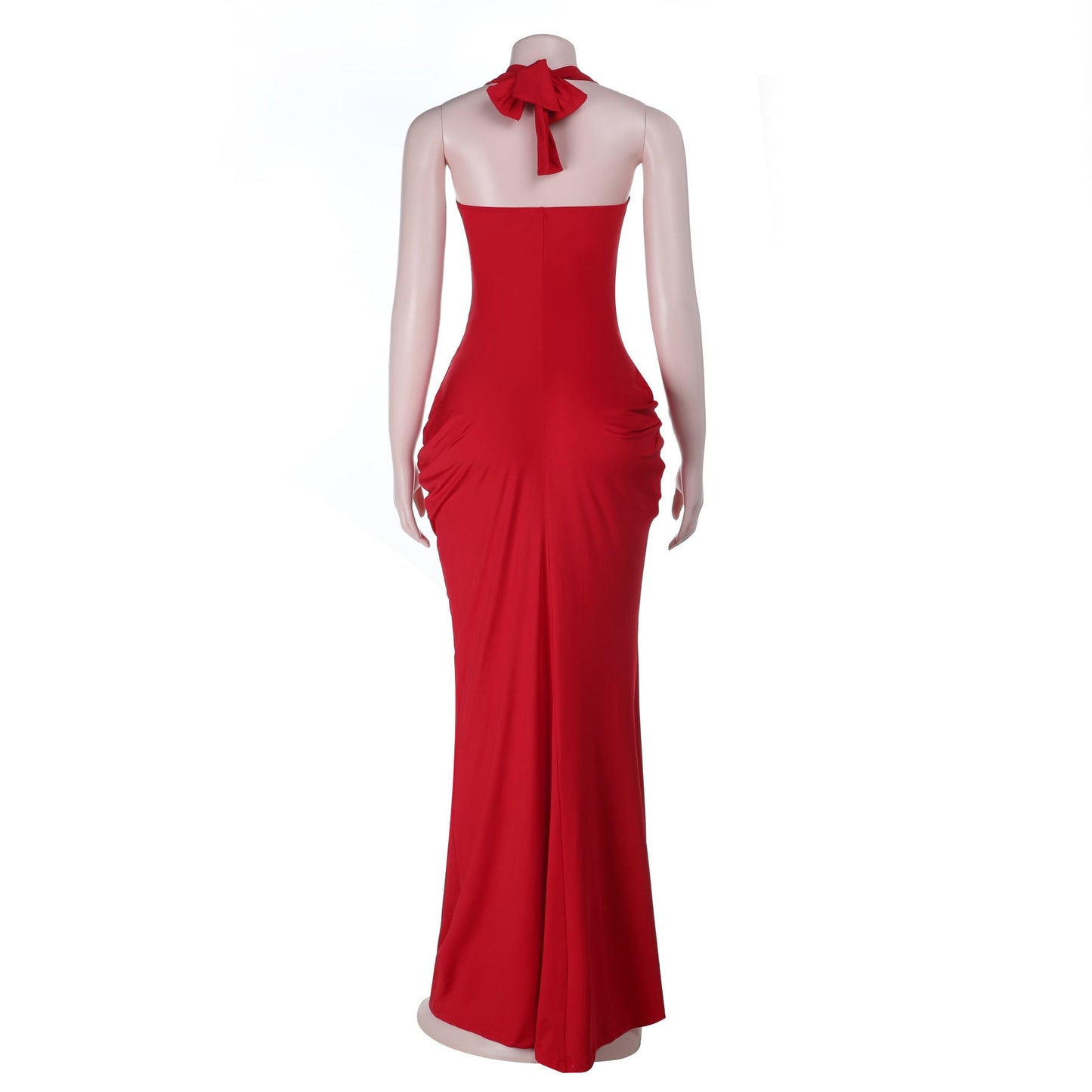 Ruched slit halter self tie v neck maxi dress  | Festival Outfits Women