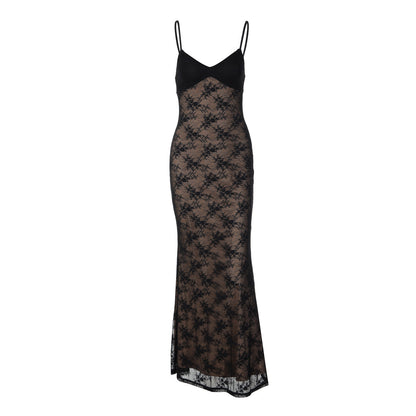V neck lace backless cami maxi dress  | Festival Outfits Women