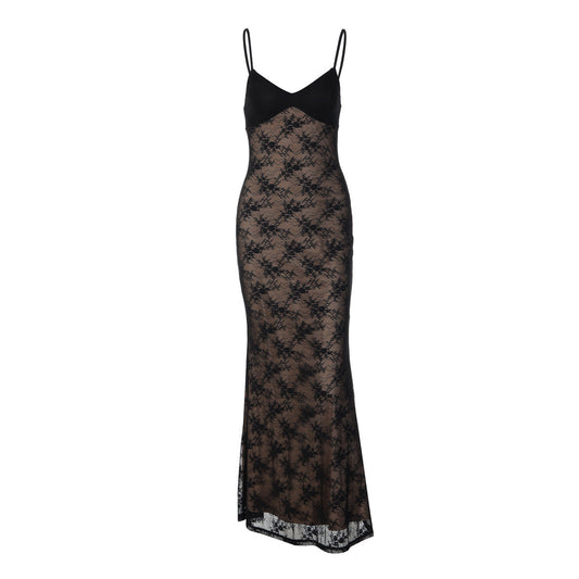 V neck lace backless cami maxi dress  | Festival Outfits Women