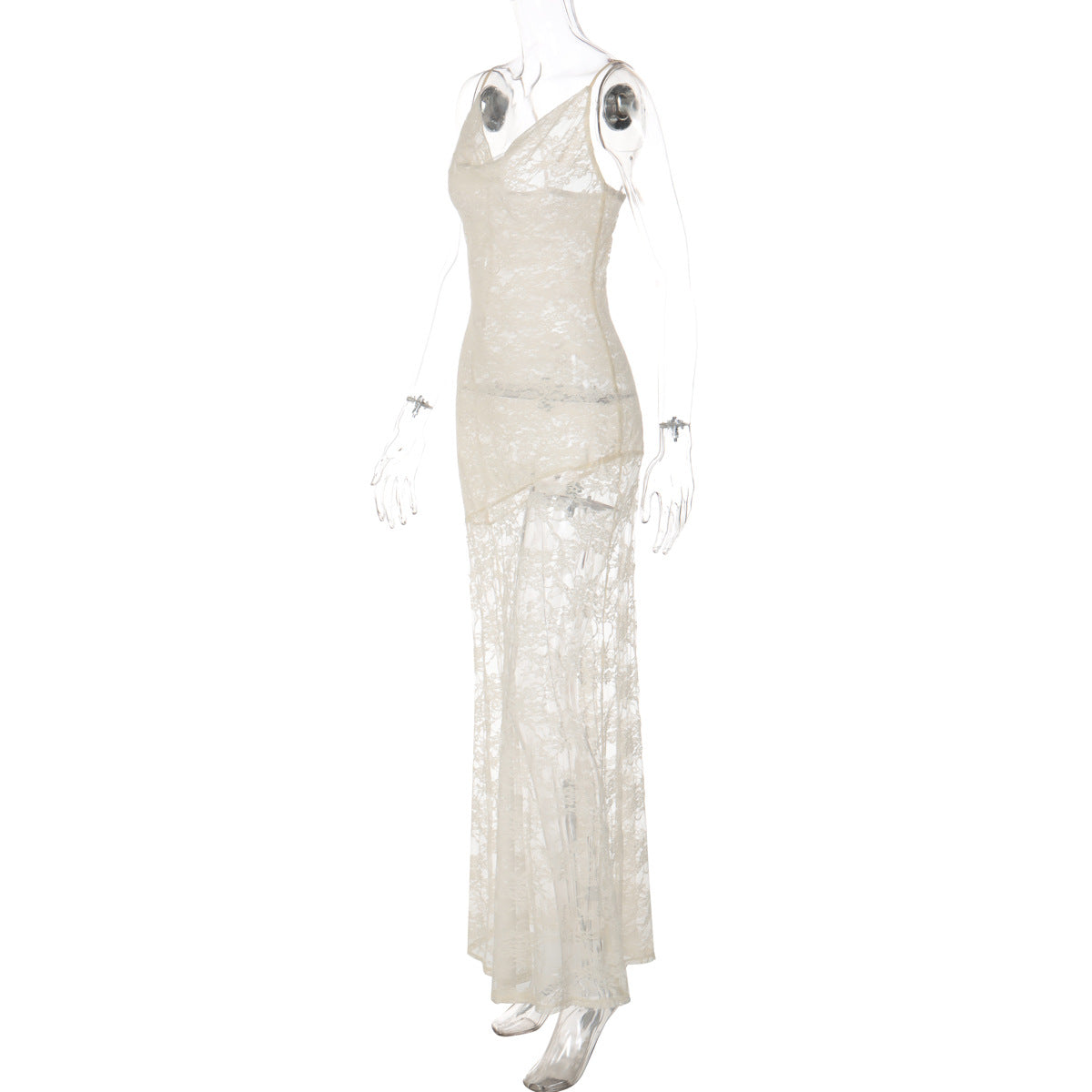 Cowl neck lace backless solid cami maxi dress  | Festival Outfits Women