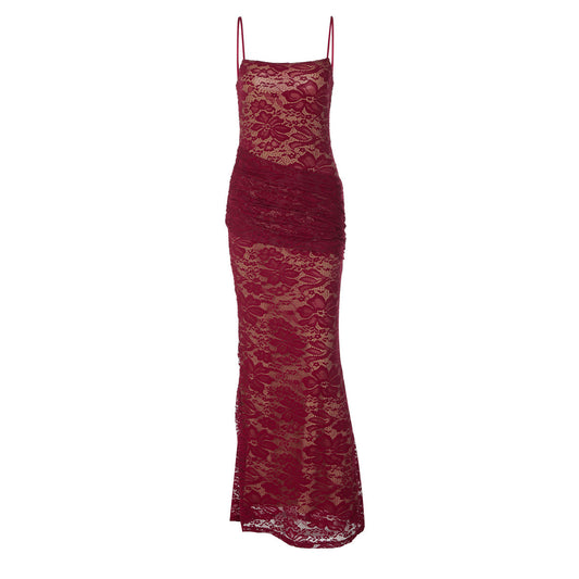 Square neck lace backless cami maxi dress  | Festival Outfits Women