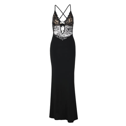 Cross back lace o ring hollow out maxi dress  | Festival Outfits Women