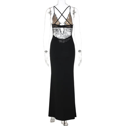 Cross back lace o ring hollow out maxi dress  | Festival Outfits Women