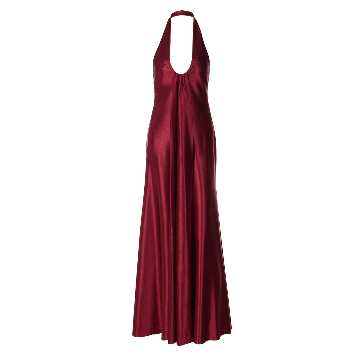 U neck satin halter zip-up backless maxi dress  | Festival Outfits Women
