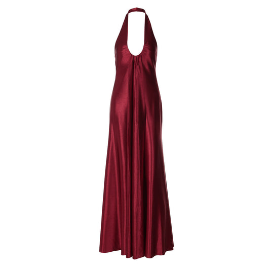 U neck satin halter zip-up backless maxi dress  | Festival Outfits Women