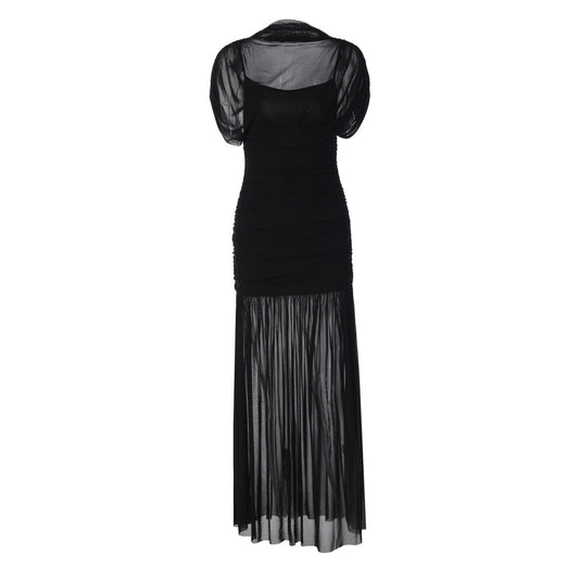 Mesh ruched short sleeve solid maxi dress  | Festival Outfits Women