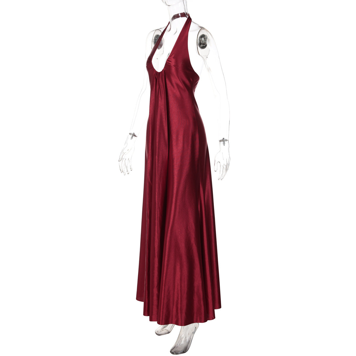 U neck satin halter zip-up backless maxi dress  | Festival Outfits Women
