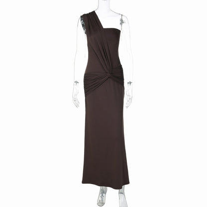 Irregular one shoulder hollow out solid maxi dress  | Festival Outfits Women