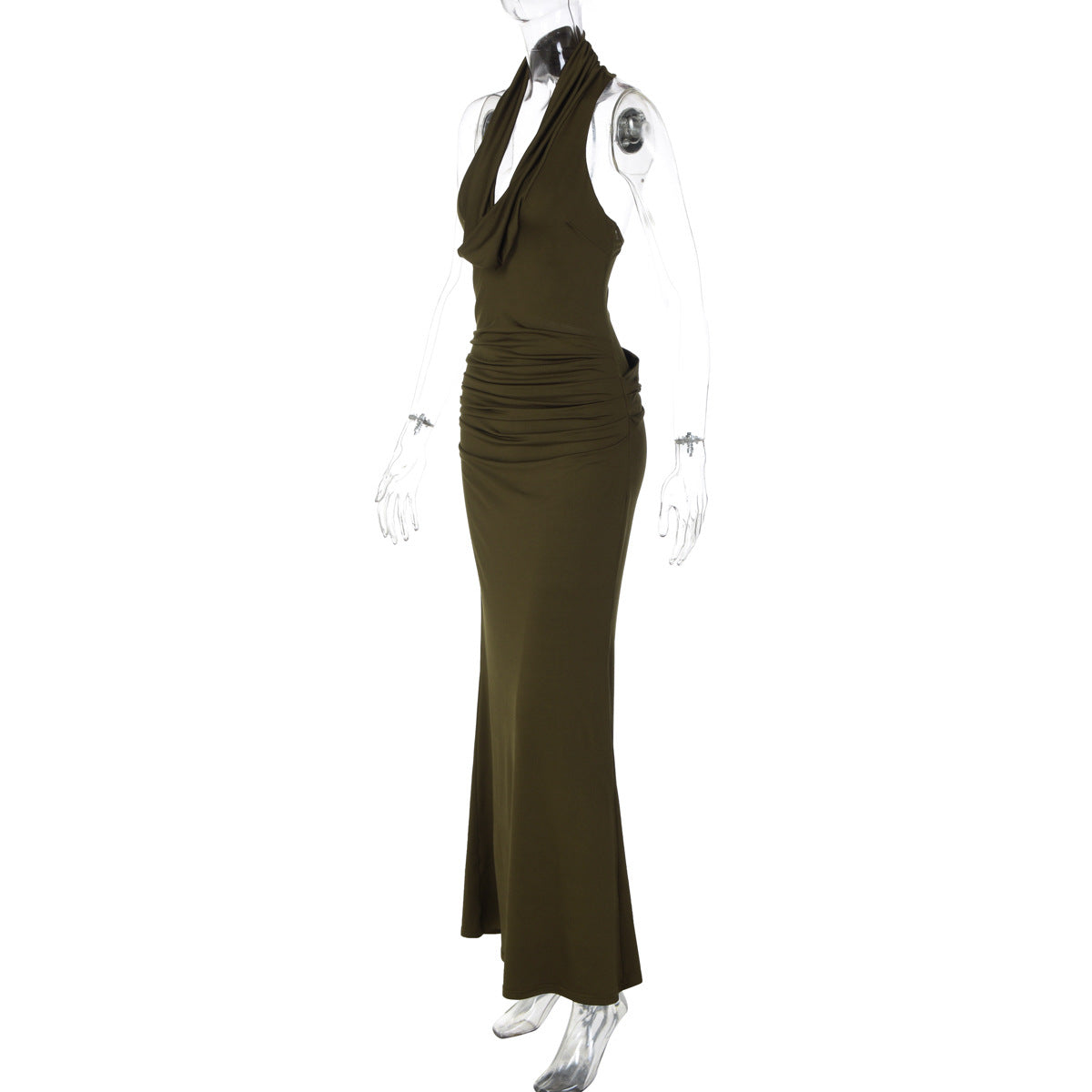Ruched cowl neck backless solid maxi dress  | Festival Outfits Women