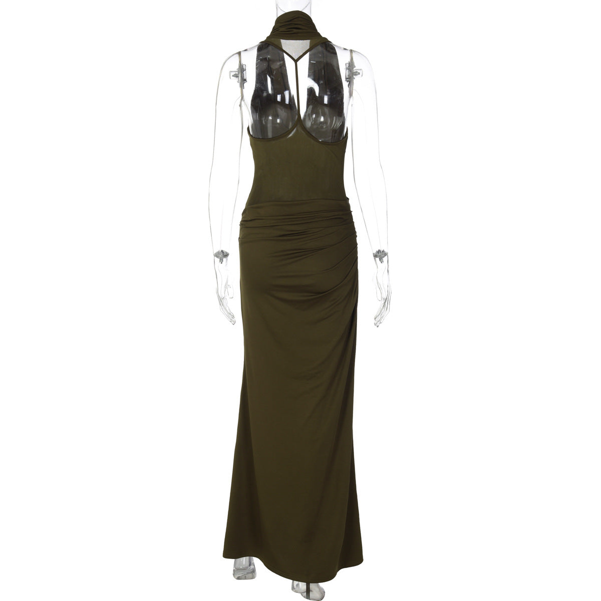 Ruched cowl neck backless solid maxi dress  | Festival Outfits Women
