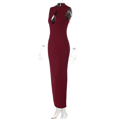 Hollow out sleeveless slit solid maxi dress  | Festival Outfits Women