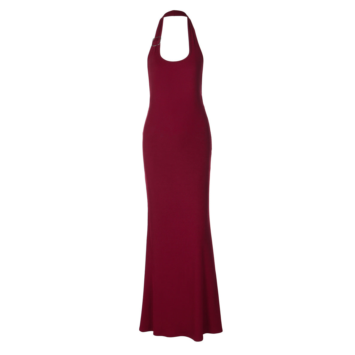 U neck halter ribbed backless solid maxi dress  | Festival Outfits Women