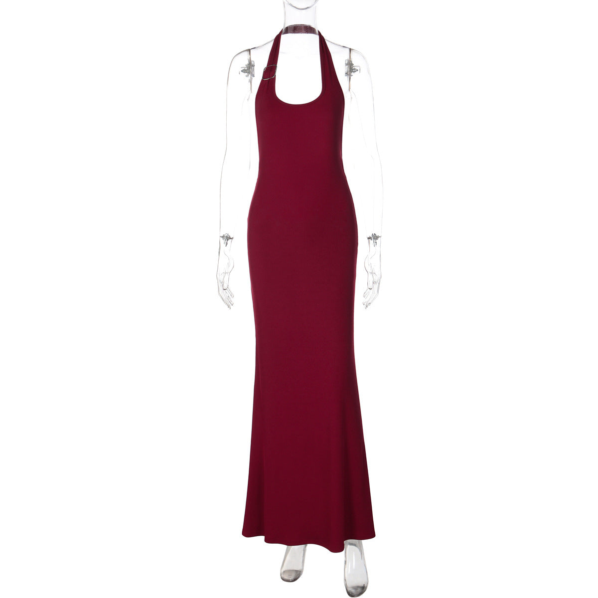 U neck halter ribbed backless solid maxi dress  | Festival Outfits Women