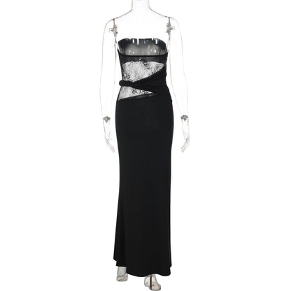 Irregular lace backless solid tube maxi dress  | Festival Outfits Women