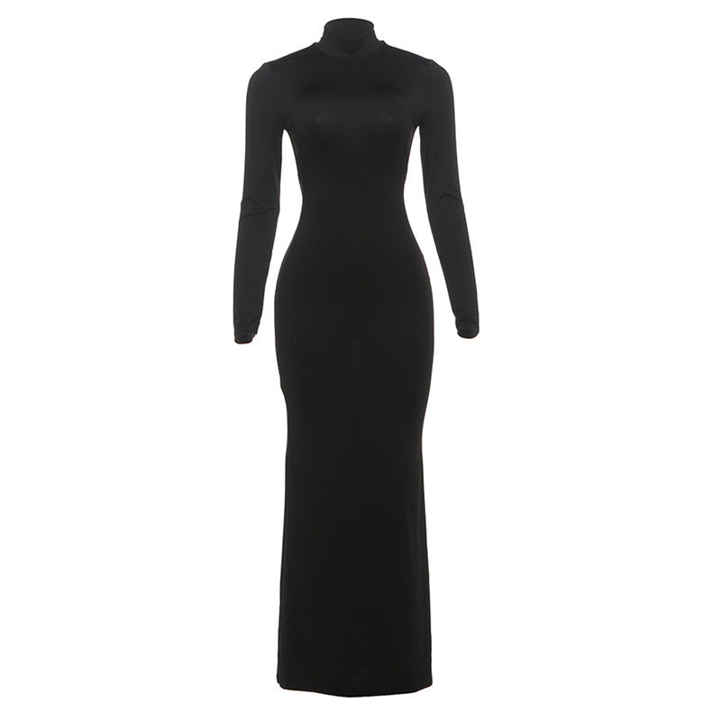 Long sleeve high neck backless self tie maxi dress  | Festival Outfits Women