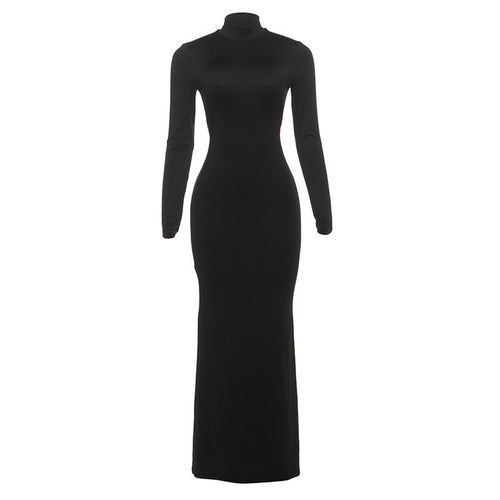Long sleeve high neck backless self tie maxi dress  | Festival Outfits Women