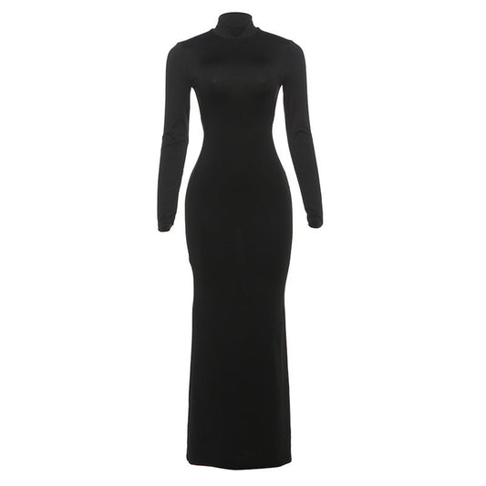 Long sleeve high neck backless self tie maxi dress  | Festival Outfits Women