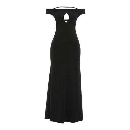 Off shoulder hollow out backless solid maxi dress  | Festival Outfits Women