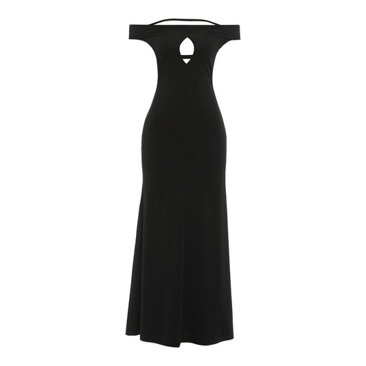 Off shoulder hollow out backless solid maxi dress  | Festival Outfits Women