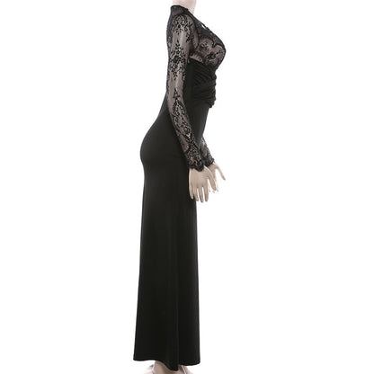 Long sleeve lace patchwork v neck maxi dress  | Festival Outfits Women