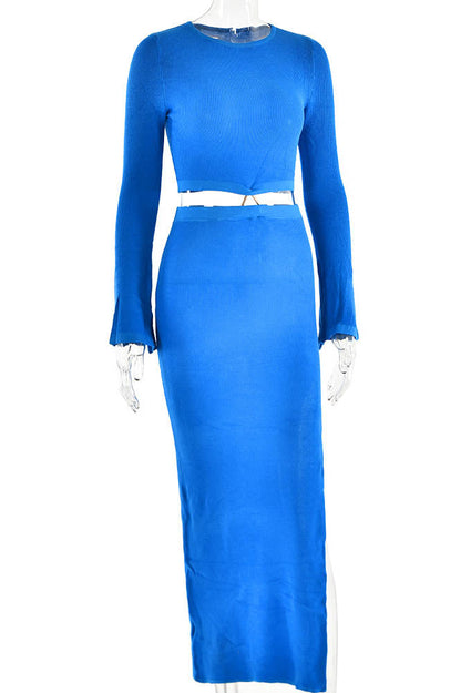 Crewneck Knit & Slit Skirt Set