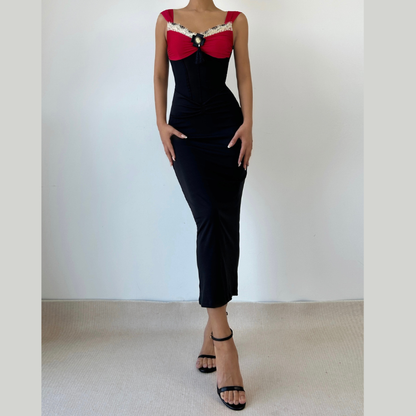 V neck lace hem corset ruched maxi dress  | Festival Outfits Women