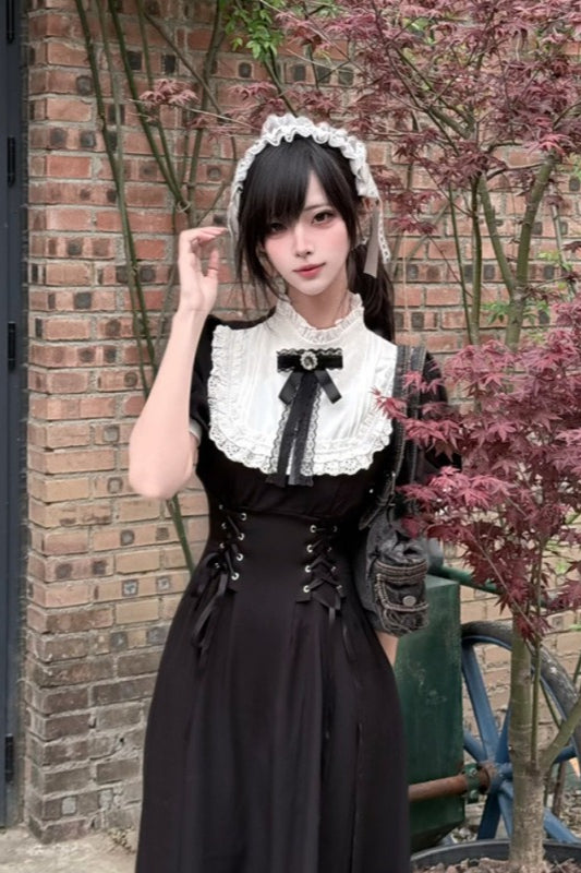 Gothic Lace Panel Slim Fit Midi Dress