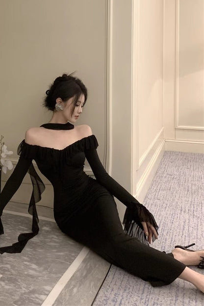 Black Sheer Off Shoulder Maxi Dress