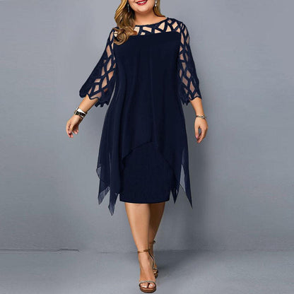 L-6XL Women Plus Size Elegant Casual Solid Color Hollow Lace Communting Dating Midi Dress