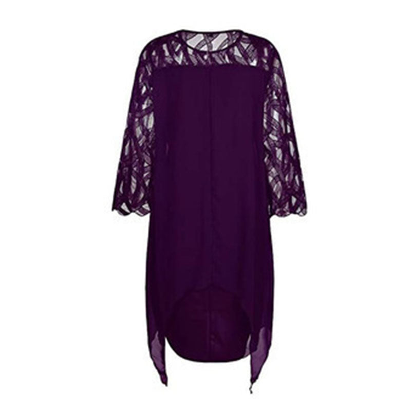 L-6XL Women Plus Size Elegant Casual Solid Color Hollow Lace Communting Dating Midi Dress