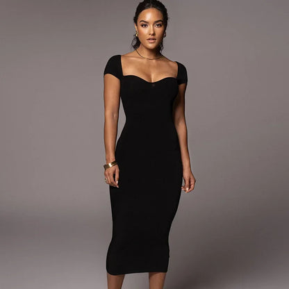 Boat Neck Slim Midi Dress